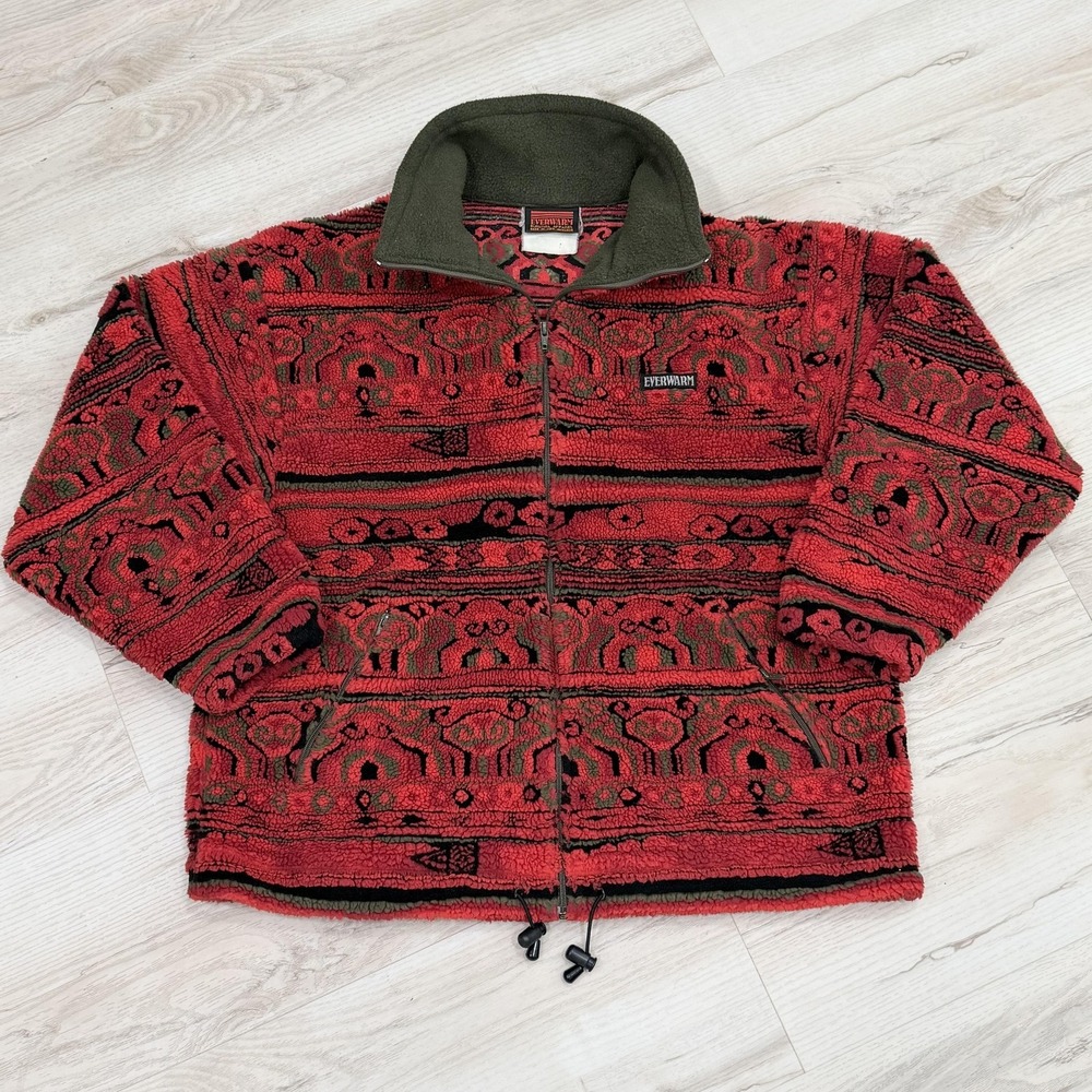 Everwarm Jacket Mens XL Red Geometric Fleece Full Zip Southwestern New Zealand